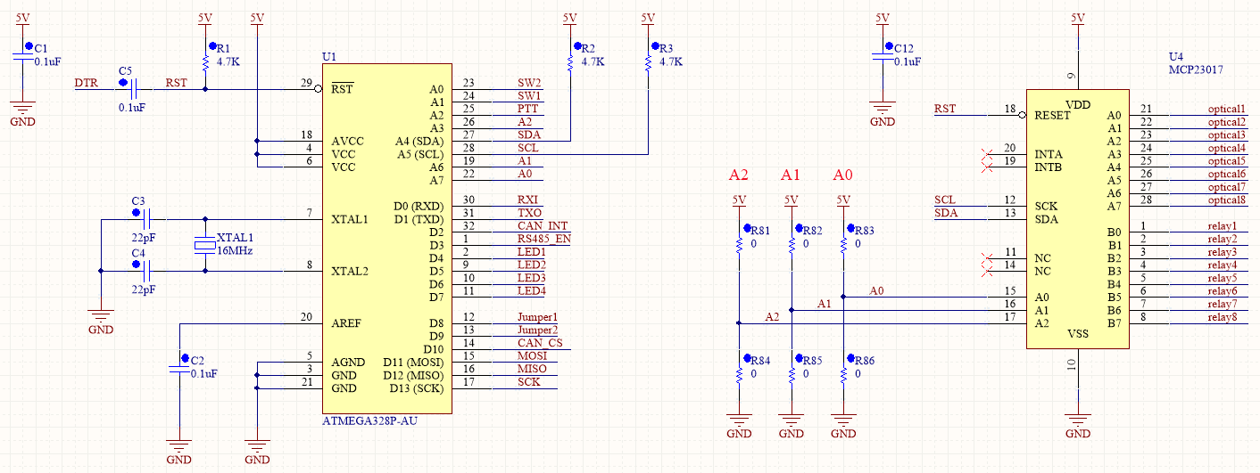 Schematic of the microcontroller and I2C expander
